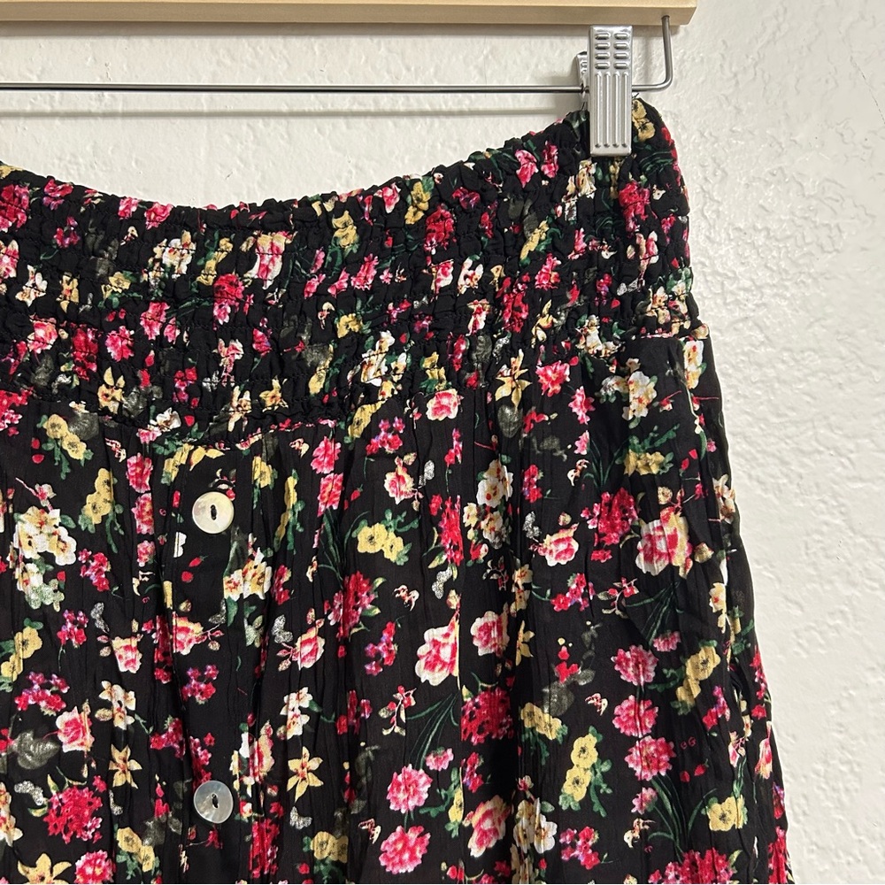 Adagio Black Floral Button Front Midi Skirt |Boho Skirt | Size Small | US 8 - Picture 2 of 5